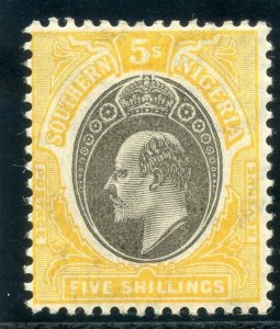 Southern Nigeria 1907 KEVII 5s grey-black & yellow MLH. SG 30. Sc 29.