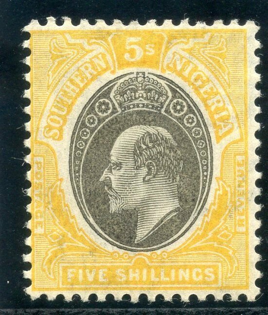 Southern Nigeria 1907 KEVII 5s grey-black & yellow MLH. SG 30. Sc 29.