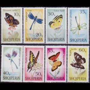 ALBANIA 1966 - Scott# 922-9 Butterflies Set of 8 NH