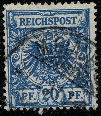 GERMANY 1889-1900 20pf DULL BLUE SG49 USED (VFU)  P.13.5 x 14.5 VF