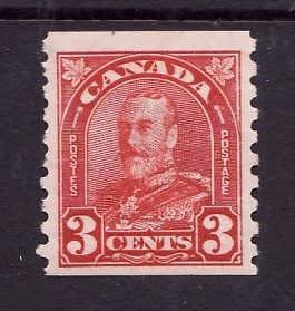 Canada-Sc#183-Unused 3c hinged remnant  deep red Arch KGV coil -1931-id430-