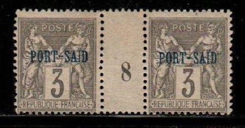 French Offices in Port Said Scott 3 Mint hinged Millesime pair #8 (CV 35 Euros)