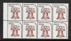 #1595C MNH Liberty Bell, booklet pane of 8