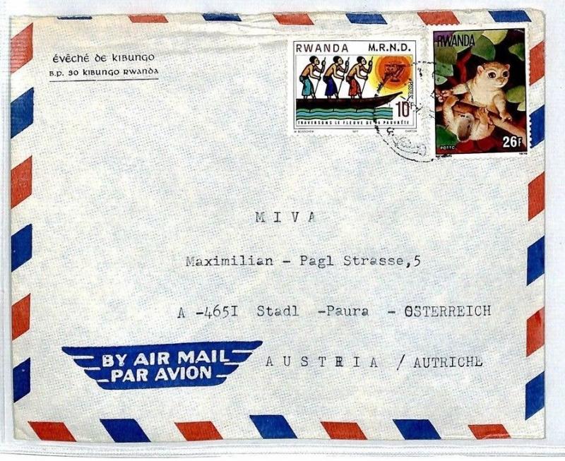 RWANDA Cover 1996 Missionary Air Mail MIVA Austria LEMUR ANIMALS CM65