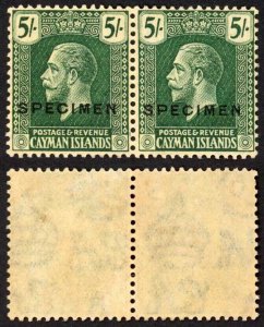 Cayman Is SG82s 5/- wmk Script PAIR (no gum) Opt SPECIMEN Type D17