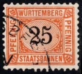 1907 Germany Local Revenue 25 Pfennig Württemberg State Railways Used