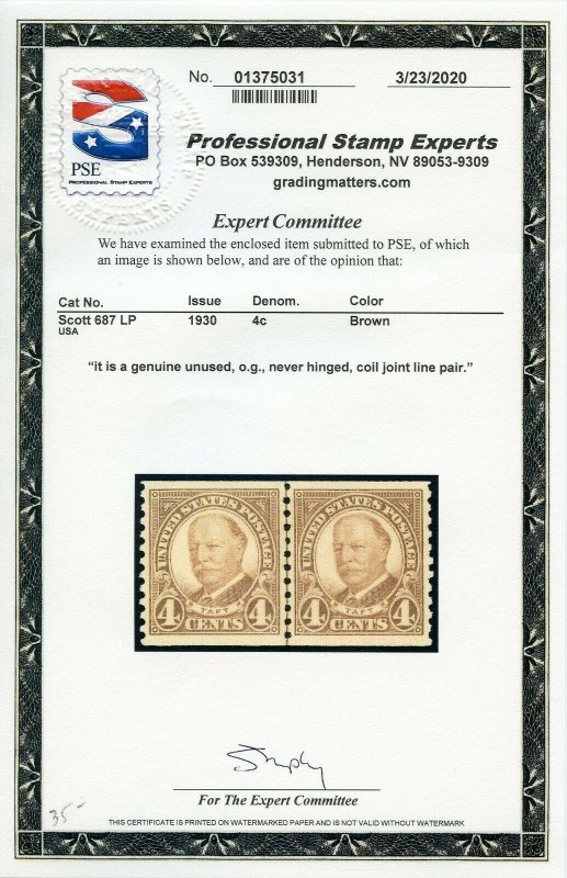 US SCOTT #687 LP, Mint-XF-Sup-OG-NH PSE Cert (DFP 4/3/20)