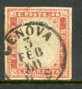 Italy 1855 Sardinia 40¢ Vermillion Scott #13d Signed A. Diena F869