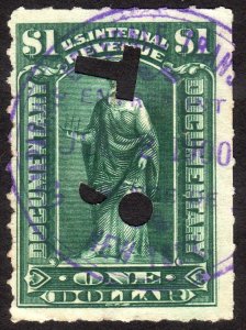 1898, US $1, Documentary, Used, Punch cancel, Sc R173