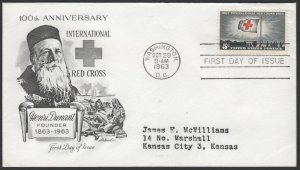 SC#1239 5¢ International Red Cross FDC: Artmaster (1963) Addressed