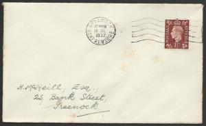 GB 1937 GVI 1½d on FDC, Greenock pmk.......................................14766