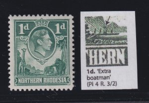 Northern Rhodesia, SG 28a, MLH Extra Boatman variety
