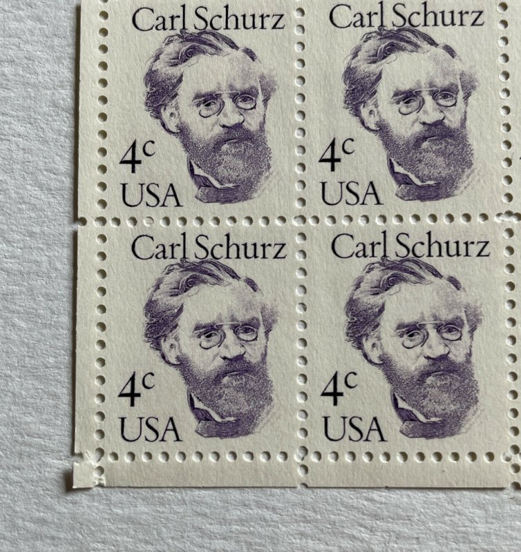 Scott 1847 CARL SCHURZ ￼Sheet of 100 US 4¢ Stamps 1983 NH Corner Selvage Tear