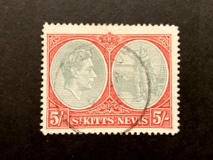 St Kitts, Nevis: 1945, KGVI 5/- definitive, 'Break in Value Tablet' Variety, GU