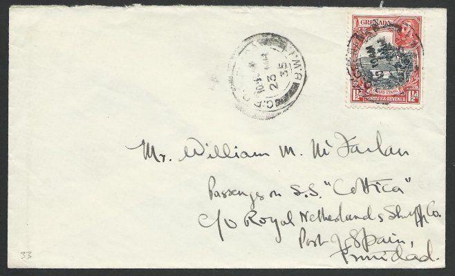 GRENADA 1935 GV 1½d on cover to Trinidad...................................51465