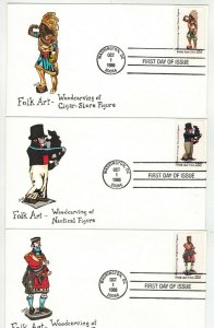 Handpainted LMG - Larry Gassen FDC 2240-2243 SET OF 4 FOLK ART WOODCARVINGS etc