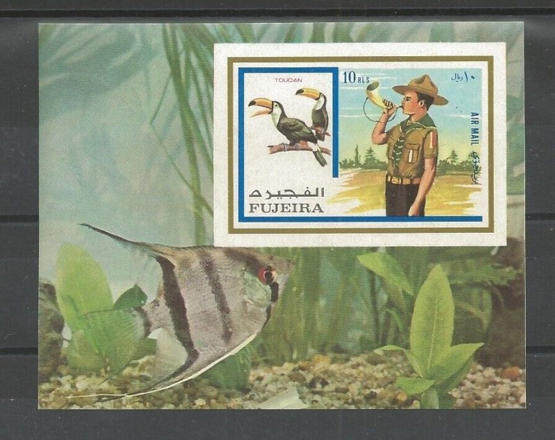 1972 Fujeira Boy Scouts Baden Powell anniversary birds fish SS Imperforate