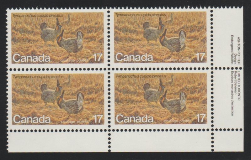 Canada 854 prairie chicken - MNH - Plate block LR