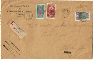 Middle Congo 1930 Brazzaville cancel on registered, official cover to the U.S.