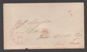 **US Stampless Cover, New York & New Hampshire RR, Oct 14, Paid 5