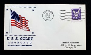 US Naval Cover USS Golet Launched Aug 1, 1943 SUNK  Clean Cover Sc#905