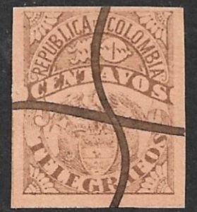 COLOMBIA 1901 10c Arms Telegraph Stamp Imperforate Hisc. No. 29 VFU