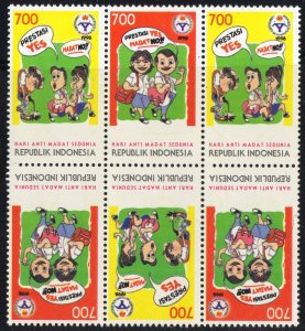 Thematic stamps INDONESIA 1998 anti drugs 3 SETS in 2 strips of 3 mint