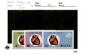 Malta, Postage Stamp, #436-438 Mint NH, 1972 Heart (AB)