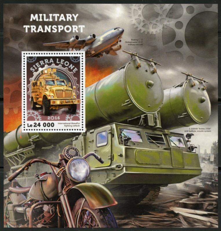 SIERRA LEONE 2016 MILITARY TRANSPORT SOUVENIR SHEET MINT NH