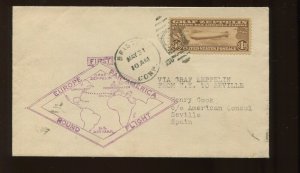 C14 Graf Zeppelin on MAY 31 1930 Cover Bristol from CT to Sevilla Spain (Cv 825)