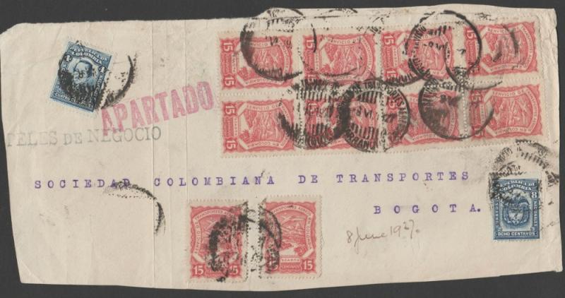 O) 1927 COLOMBIA, MULTIPLE COVER, SCADTA 15 CENTAVOS RED, 4 