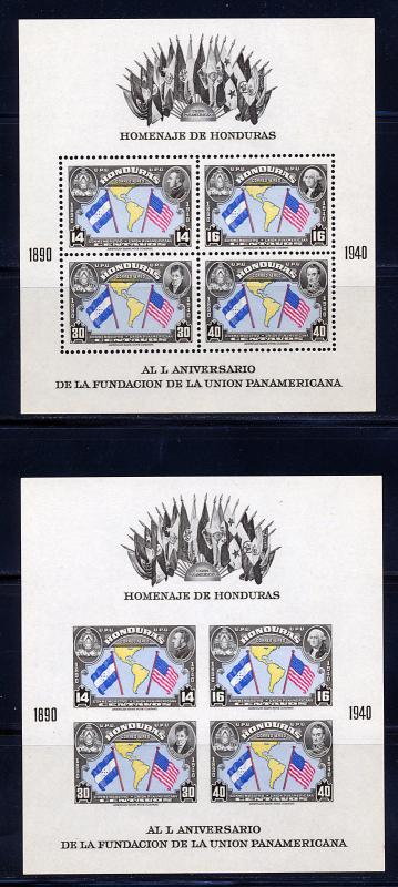 HONDURAS 1940 50TH ANNIV PAN AMERICAN UNION S/S PERF & IMPERF SCOTT C99-100