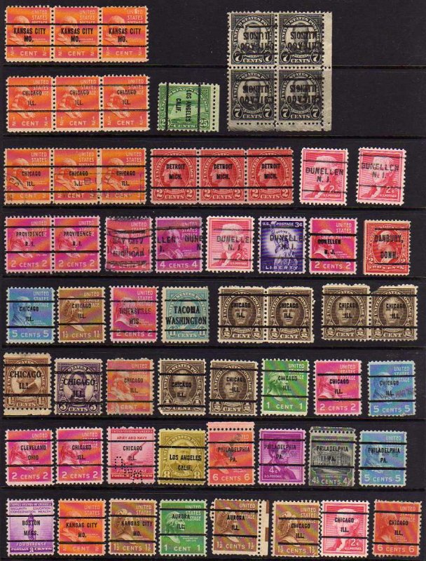 US #551 // 1035 ENTIRE PAGE of PRECANCELS,  nice variety, used, could have fa...
