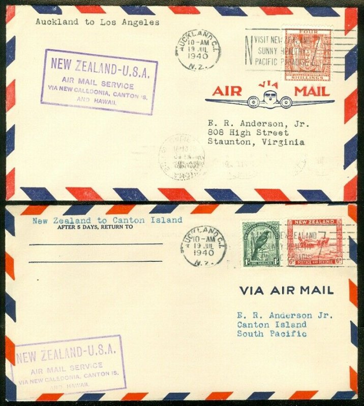 EDW1949SELL : NEW ZEALAND 4 nice First Flight Air Mail covers USA or Canton Isl