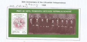 LITHUANIA - 1998 - Lithuanian Independence, 80th Anniv -  Perf Souv Sheet -M L H