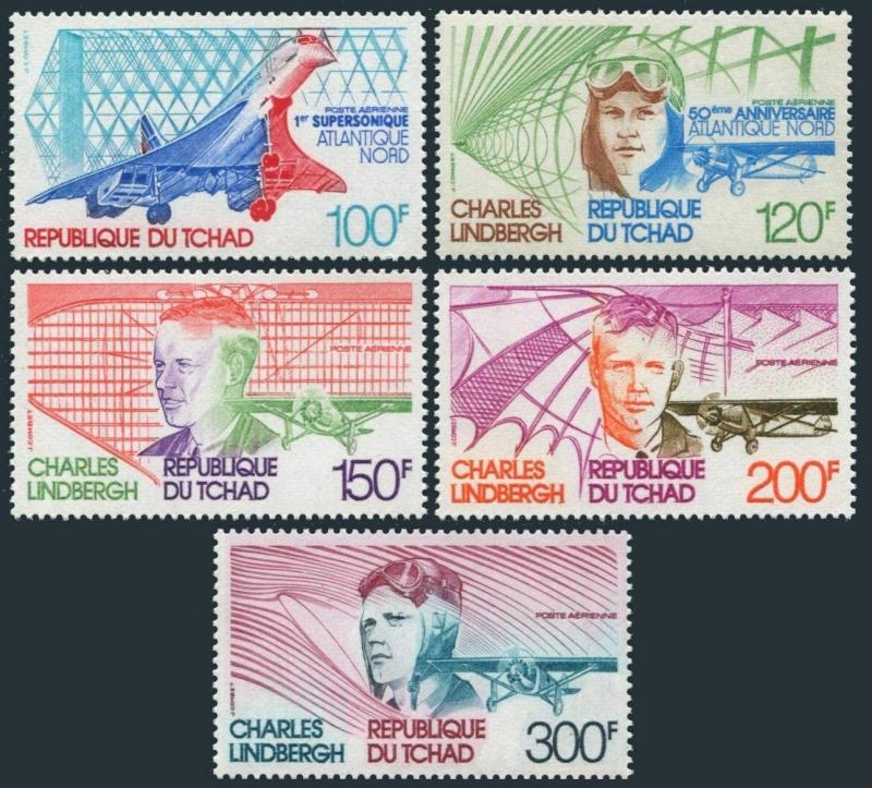 Chad C215-C219,MNH.Michel 795-799. Charles Lindbergh flight,50.Concorde.1977.