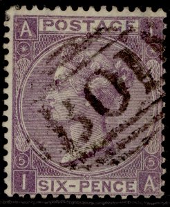 GB QV SG97, 6d lilac plate 5, FINE USED. Cat £32. B01 ALEXANDRIA IA