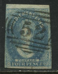Tasmania QV 1857 4d  pale blue with choice numeral 52 used