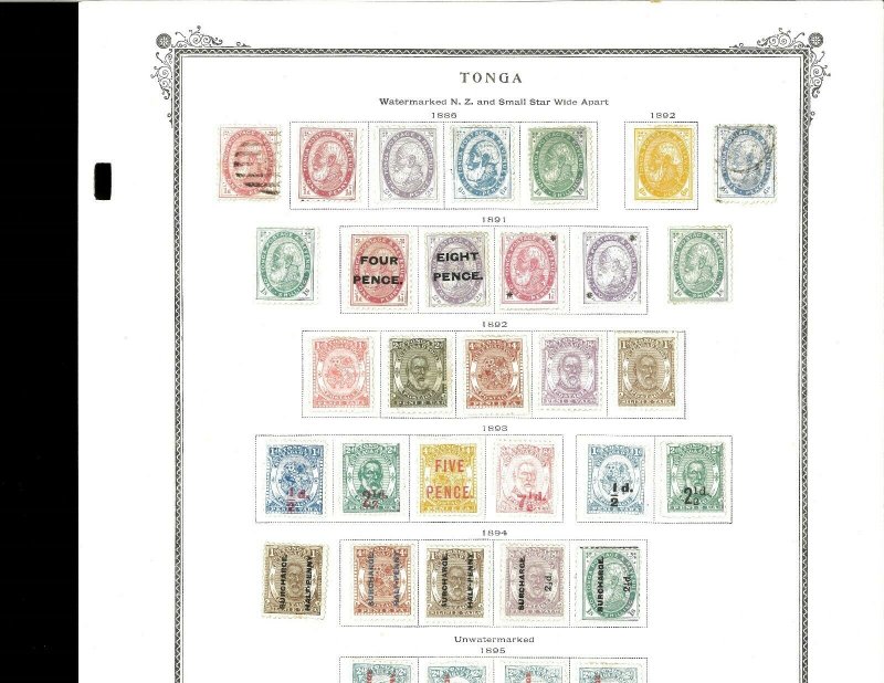 Tonga 1886-1961 all mint (2 used) Hinged on Scott Specialty Pages