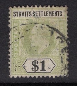 Straits Settlements  #102  used  1902  Edward VII  $1 green and black  Wmk. 2