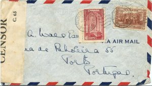 Scarce to RARE 30c TransAtlantic to PORTUGAL censored 1941 cover Canada