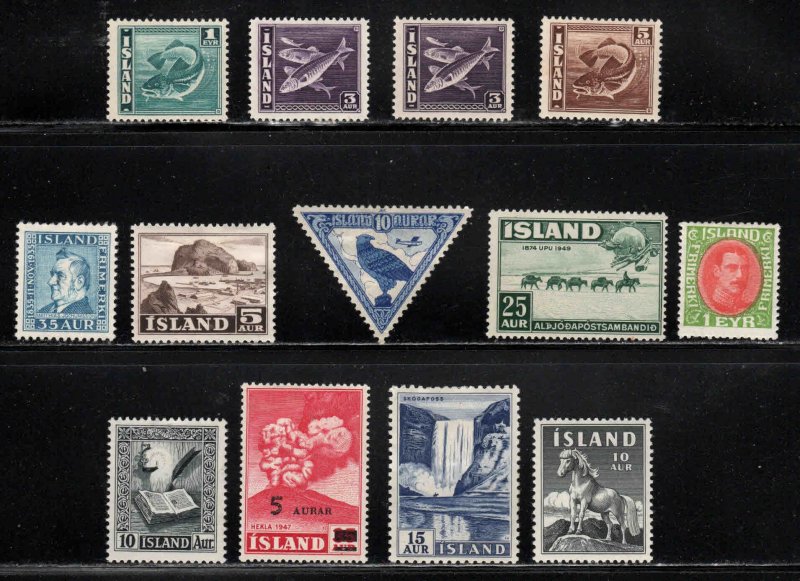 Iceland ~ Group of 13 Unused Stamps ~ MX Hinge Use