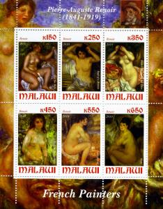 Pierre-Auguste Renoir NUDES Paintings Sheet (6) Perforated Mint (NH)