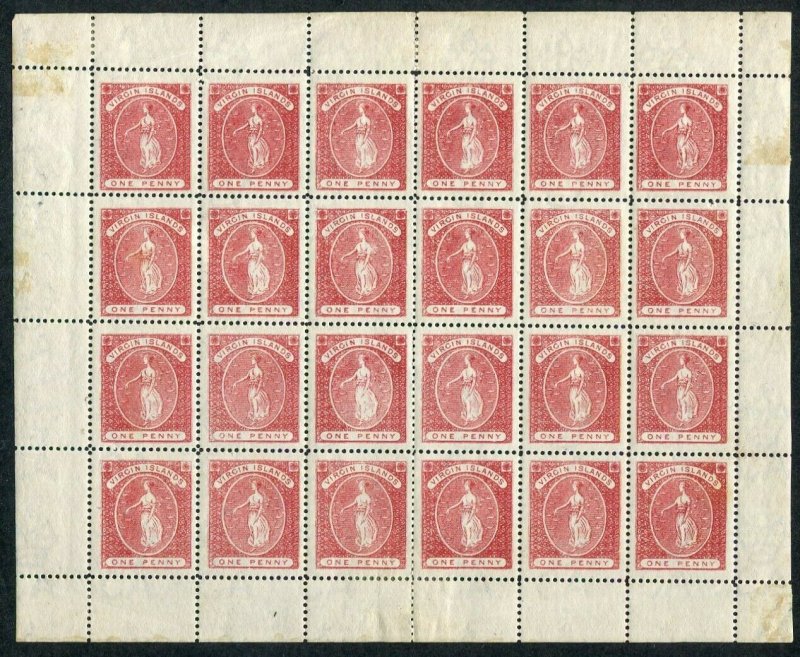 BRITISH VIRGIN ISLANDS-1887-89 1d Rose-Red Complete Sheet 24 Sg 33