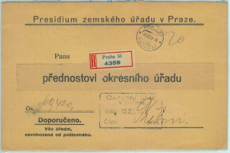 84066 - Czechoslovakia - Postal History - OFFICIAL MAIL registered cover  1939