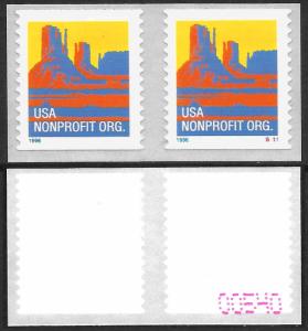 Scott 2902b  (5¢) Buttes Plate # Pair + Back #, MNH