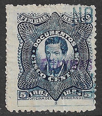 MEXICO REVENUES 1883 5c Mora DOCUMENTARY TAX GUAYMAS Control Used DO98