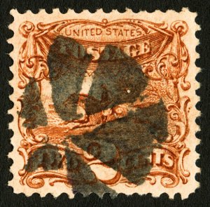#113 1869 2c Brown Post Horse & Rider VF-XF Used with Circle of Wedges Cancel