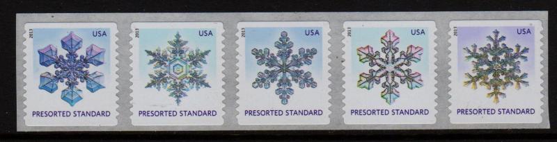 Scott 4808-4812 or 4812a, 10c Presorted Standard Snowflakes, Strip of 5, MNH