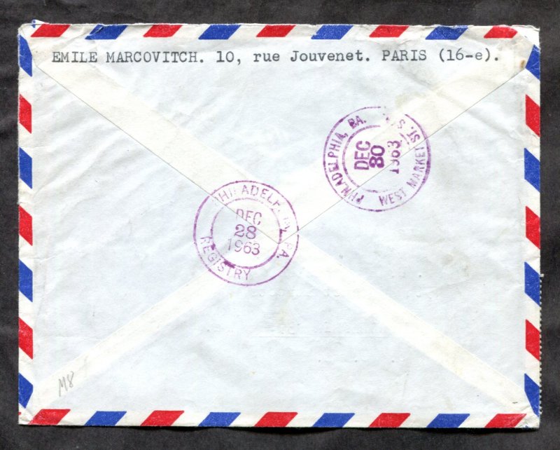 d10 - FRANCE 1963 Registered Cover to USA. Nice Franking